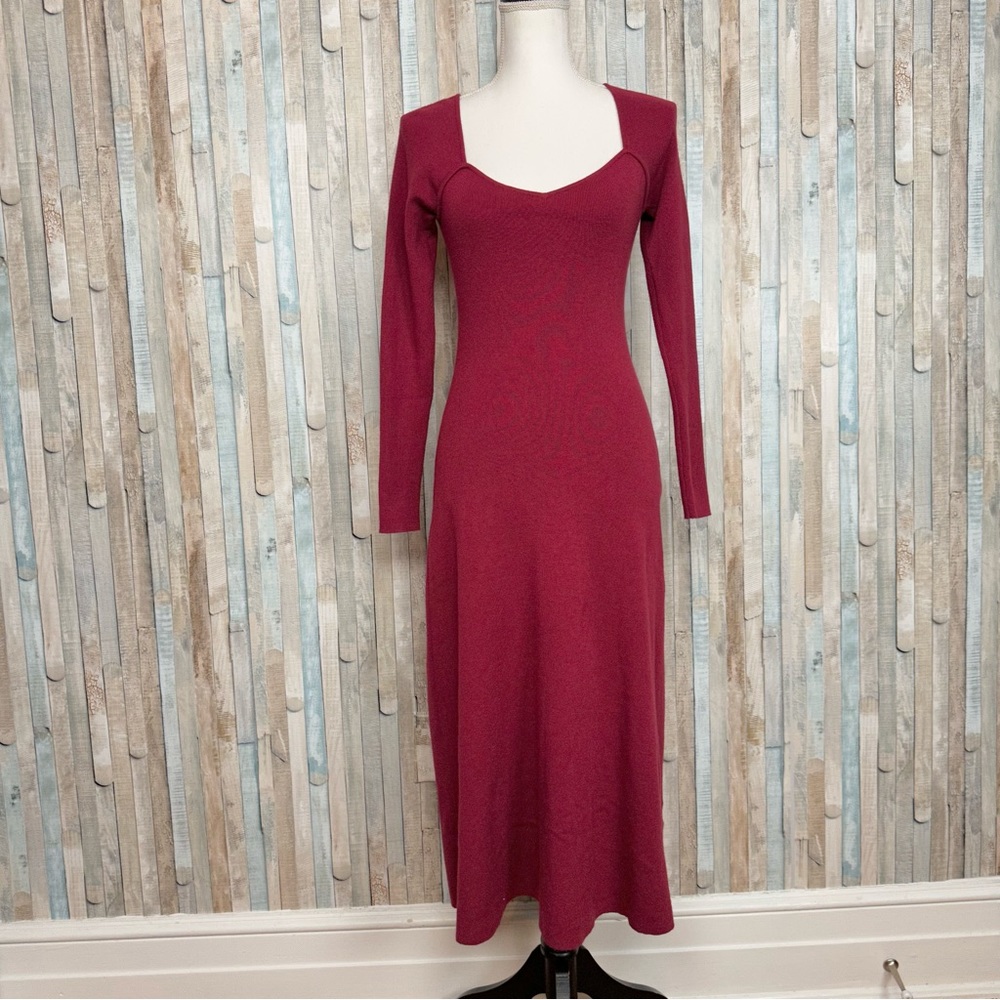 Rachel Parcell XXS Red Sweetheart Neck A Line Midi Sweater Dress Knit $218 - Picture 2 of 10
